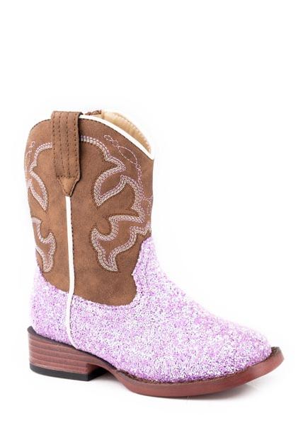 Roper Lavender Glitter Toddler Faux Leather Wide Square Toe Western Boots 0901719013434PU