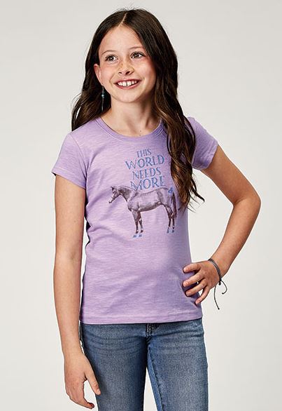 Roper Purple 'This World Needs More' Girl's Jersey Knit Short Sleeve T-Shirt 300905132052PU