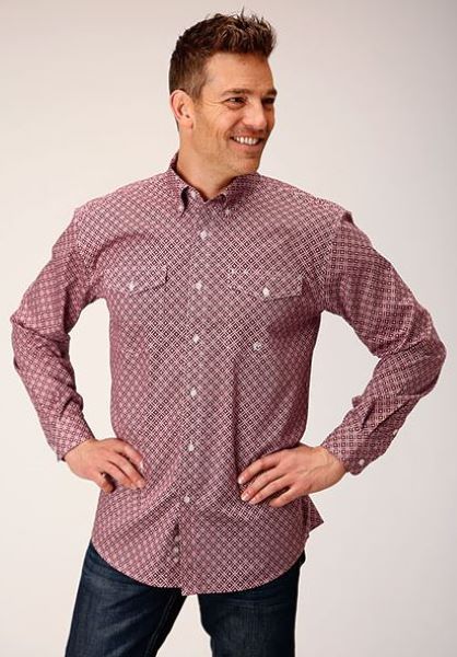 Roper Red Diamond Foulard Print Men's Long Sleeve Button Down Shirt 300103254022RE