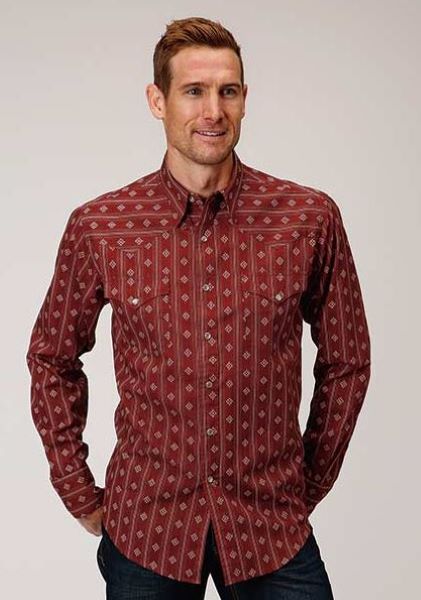 Roper Red Diamond Print Mens Long Sleeve Shirt 0300100640774RE