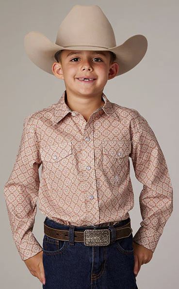 Roper Rust Medallion Print Boy's Collared Longsleeve Snap Western Shirt 03-030-0225-4031 RT
