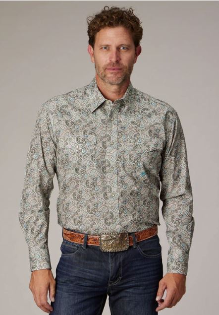 Roper Sand Dune Paisley Men's Collared Long Sleeve Snap Shirt 03-001-0225-4033 BR