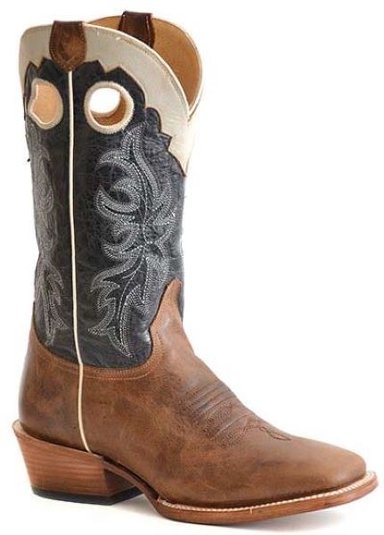 Roper Tan/Black/White Mens Square Toe Western Boots 0902070278425TA