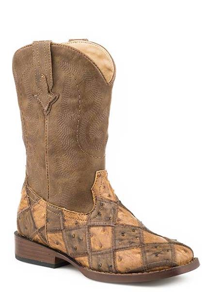Roper Tan/Brown Patchwork Little Kids Faux Leather Western Boots 0901819022102TA