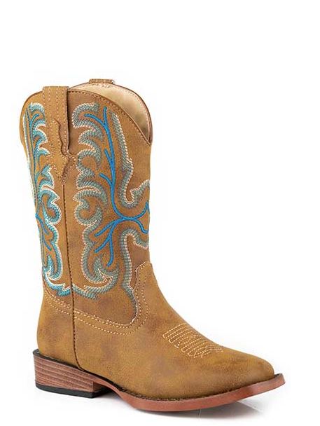 Roper Tan Patrick Faux Leather Wide Square Toe Little Kids' Western Boots 0901819003370TA