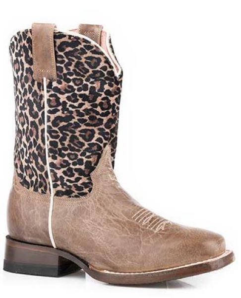 Roper Waxy Brown with Cheetah Print on Faux Brushed Shaft Little Kids Boots 0901870228260BR