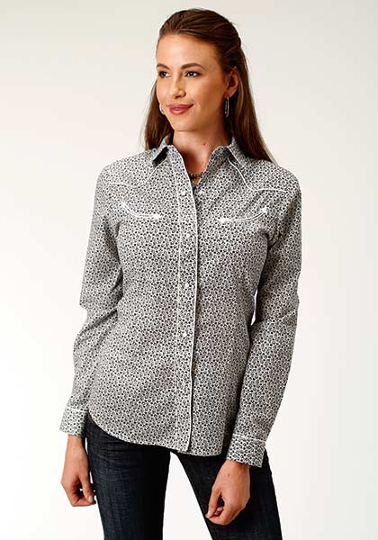 Roper Wester Shirt Womens Long Sleeve Gray Floral Print