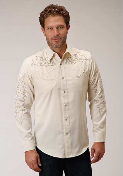 Roper White/Cream Long Sleeve Mens Shirt with Embroidery 0300100400764WH