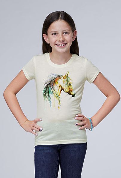 Roper White Girl's Cream Jersey Knit Short Sleeve Horse T-Shirt with Scoop Neckline 300905134042WH