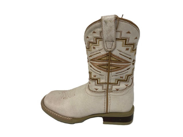 Roper With with Aztec Print Shaft Little Girls White Vintage Leather Upper Square Toe Boots 09-018-0912-3315WH