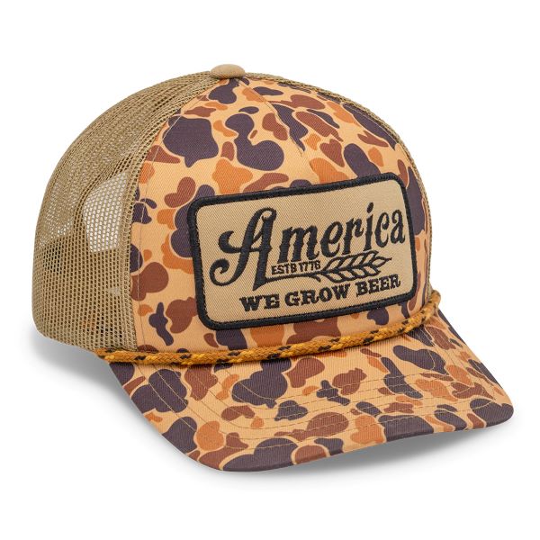 Rural Cloth Old School Brown Camo We Grow Beer Cap RC30300-10