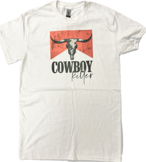 Rustic Revival Boutique White Cowboy Killer Short Sleeve Women's Tee Shirt COWBOYKILLER