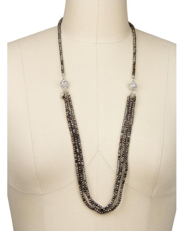 Saachi by In Things GunMetal Simply Crystal Long Detachable Necklace 609720