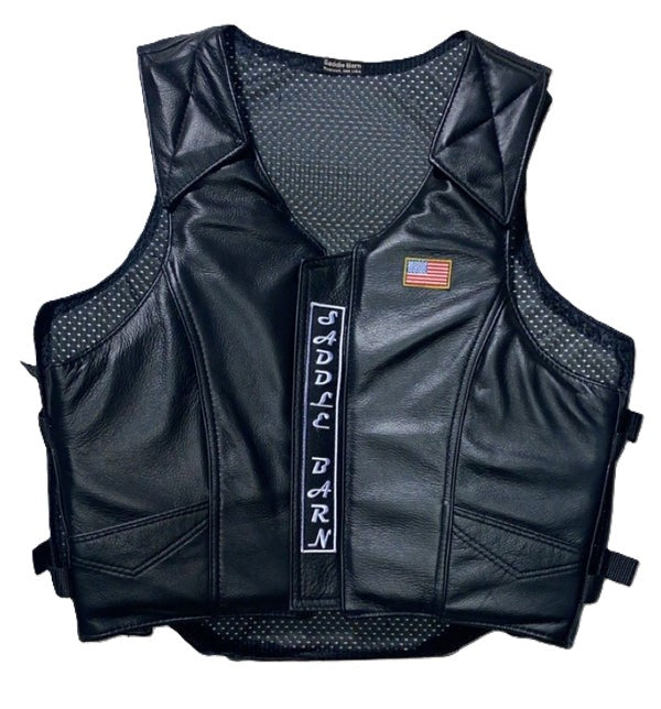 Saddlebarn Black Leather Roughstock Pro Rodeo Protective Vest 1067