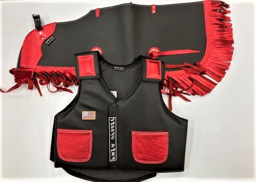 Saddlebarn Black/Red Junior Rodeo Chap/Vest Combo Faux Leather 27-74BLK/RED