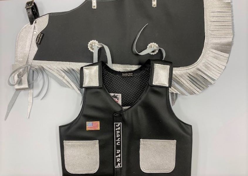 Saddlebarn Black/Silver Junior Rodeo Chap/Vest Combo Faux Leather 27-74BLK/SILV