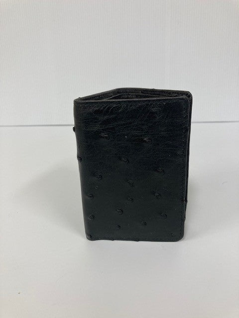 Safari Exotic Leather Black Ostrich Trifold Wallet 4002OST