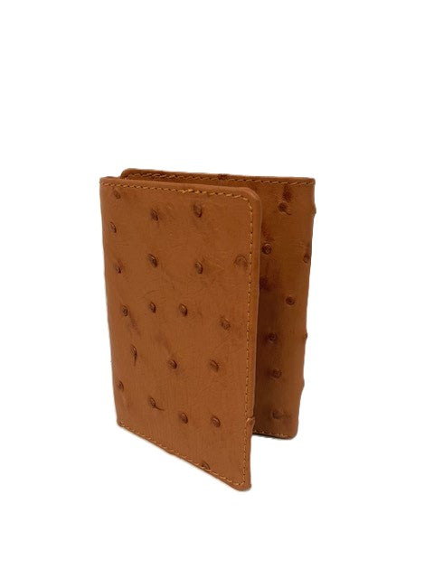 Safari Exotic Leather Cognac Genuine Ostrich Leather Trifold Wallet 4002OST-COG