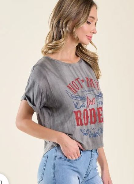Saints And Hearts Charcoal Not My First Rodeo Women's Graphic Tee ST3638K