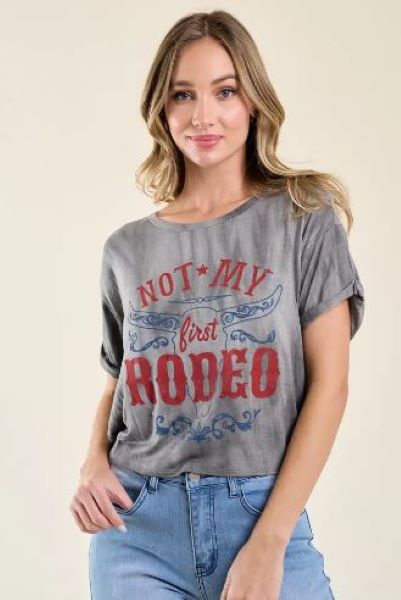 Saints and Hearts Charcoal Not My First Rodeo Women's Graphic Tee ST3638K