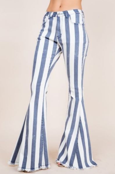 Saints and Hearts Light Blue Striped Super Flare Womens Jeans SIP6106C-LTBLUE