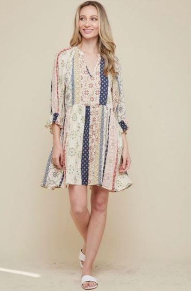 Saints and Hearts Rose Multi 3/4 Sleeve Womens Dress SD2241B