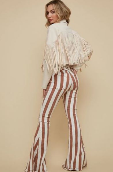 Saints And Hearts Rust Stripe Flare Jeans For Women SIP6106C-RUST