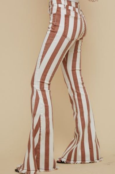 Saints And Hearts Rust Stripe Flare Jeans In Curvy Sizes SIP6106CP-RUST
