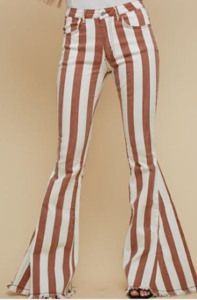 Saints and Hearts Rust Stripe Flare Jeans in Curvy Sizes SIP6106CP-RUST