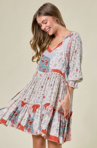 Saints & Hearts Cream/Red Tier Print Dress SD2431A
