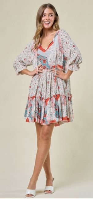 Saints & Hearts Cream/Red Tier Print Dress SD2431A