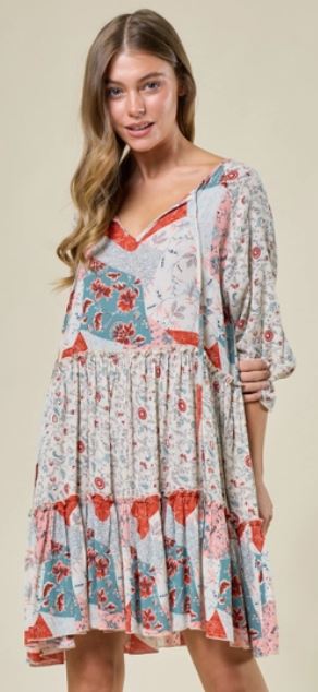 Saints & Hearts Cream/Red Tier Print Dress SD2431A