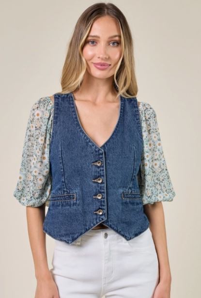Saints & Hearts Denim Button Downvest SIJ5202A