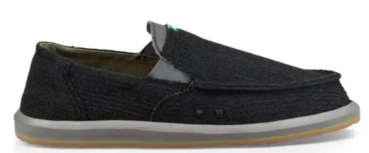 Sanuk Black Hemp Pick Pocket Mens Sidewalk Surfer Shoes 1100396
