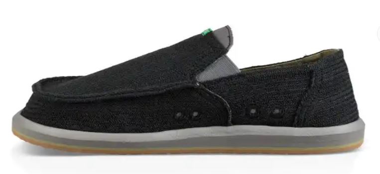 Sanuk Black Hemp Pick Pocket Mens Sidewalk Surfer Shoes 1100396