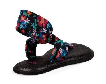 Sanuk Black Waikiki Floral Lil Yoga Sling Ella Prints KIds Sandals 1090940YBW