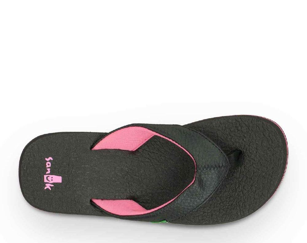 Sanuk Yoga Matt Black/Pink Canvas Kids Sandals SGS2914-BKPK