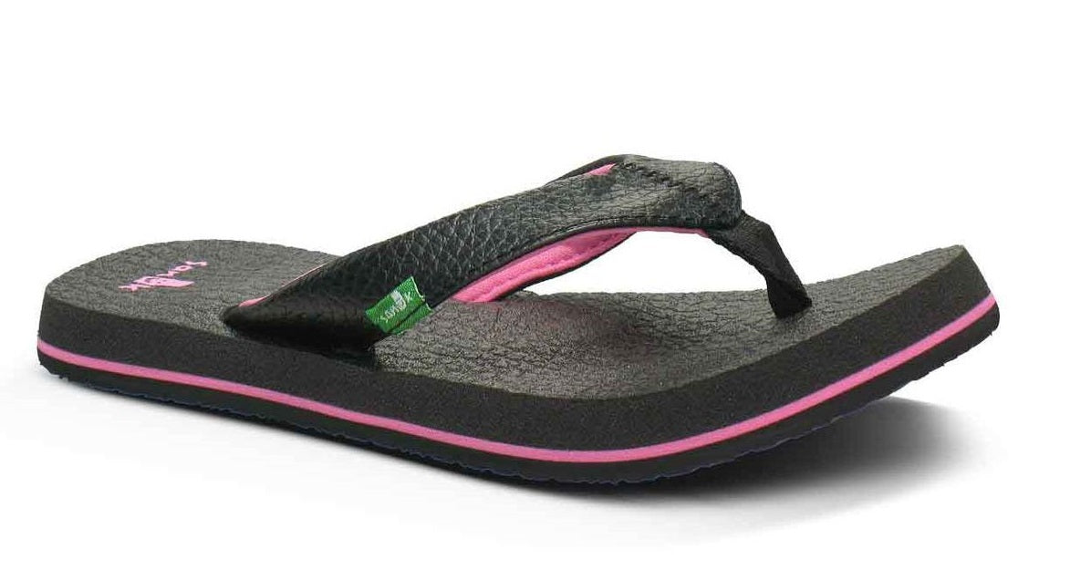 Sanuk Yoga Matt Black/Pink Canvas Kids Sandals SGS2914T-BKPK