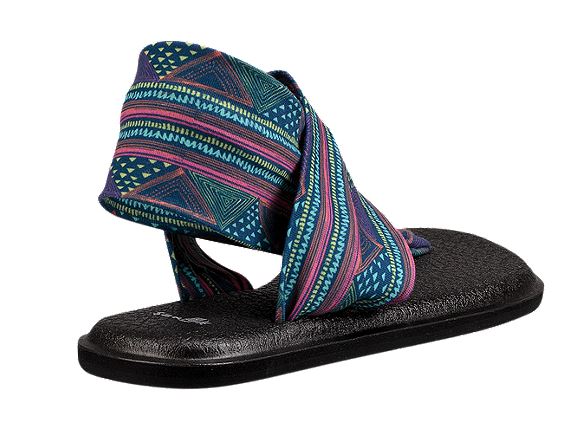 Sanuk Yoga Sling Navy Multicolor Geo Stripes Slingback Comfort Womens Sandals 1020239-NMGS