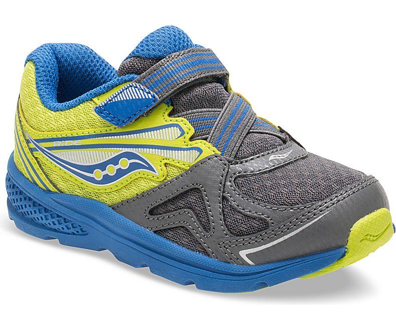 Saucony Baby Ride Grey Lime Blue Sneaker Velcro Closure Kids Shoes