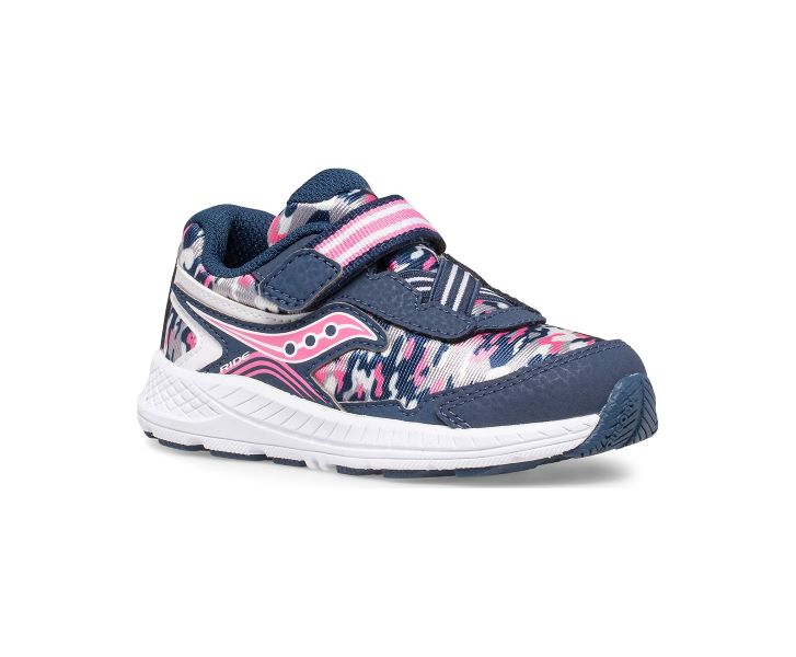 Saucony Navy and Pink with Camo Little Kid's Ride 10 Jr. Running Sneakers SL165085
