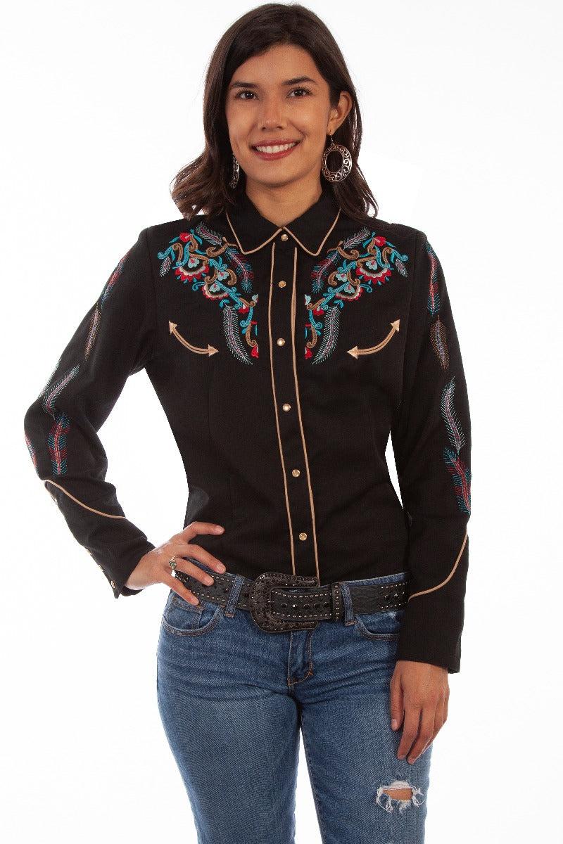 Scully Black denim embroidered snap front western shirt PL878 BLK ***Online only
