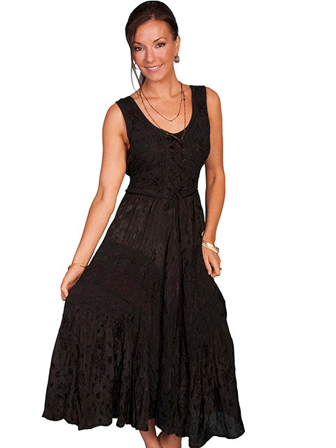 Scully Black Full Length Lace-Up Front Womens Sleeveless Dress HC118
