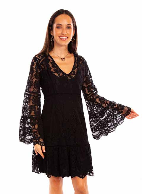 Scully Black Long Sleeve Womens Lace Dress HC557