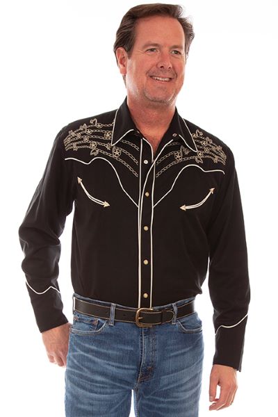 Scully Black Longsleeve Western Mens Shirt with Musical Notes P-908