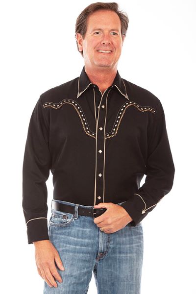 Scully Black Studded Western Men's Snap Shirt P-898