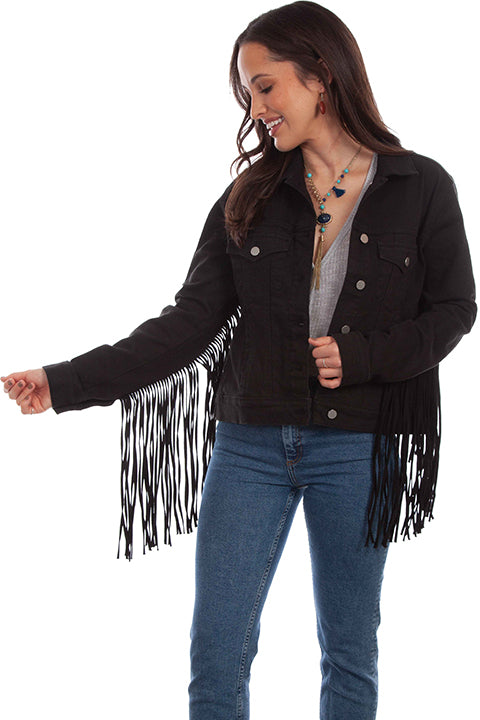Scully Black Womens Fringe Denim Jacket HC711