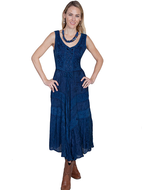 Scully Blue Full Length Lace-Up Front Womens Sleeveless Dress HC118