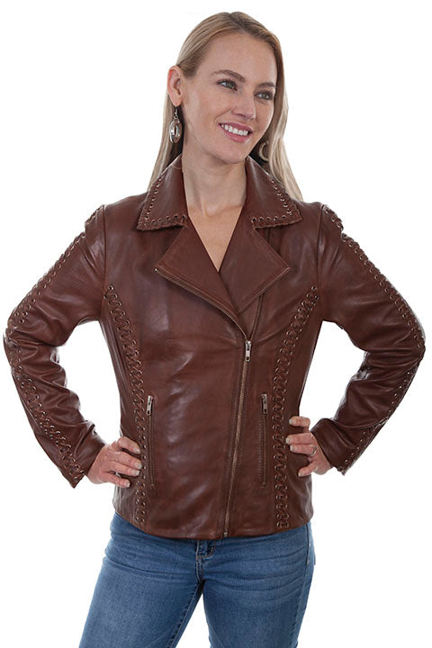 Scully Brown Moto Jacket with Grommets Womens Jacket L1030 **ONLINE ONLY