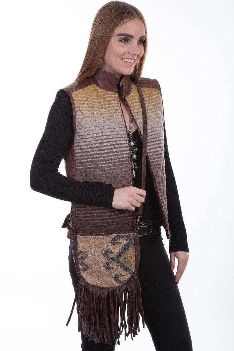 Scully Cotton and Wool blend Crossbody with Leather Fringe Handbag B172 ***Online Only